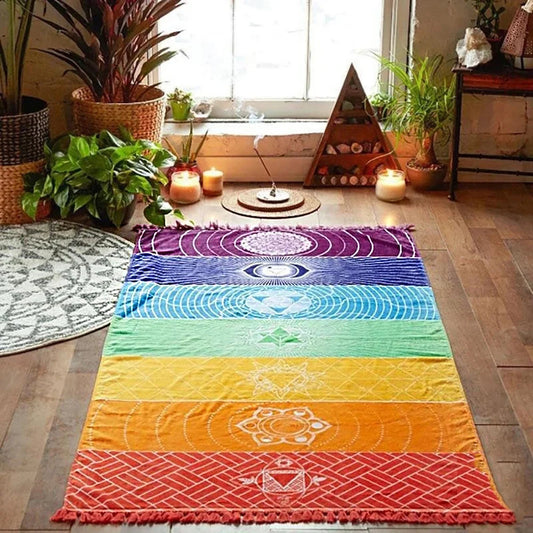 Bohemian Hippie Mat for Meditation 7 Chakra Colored Rainbow Stripes